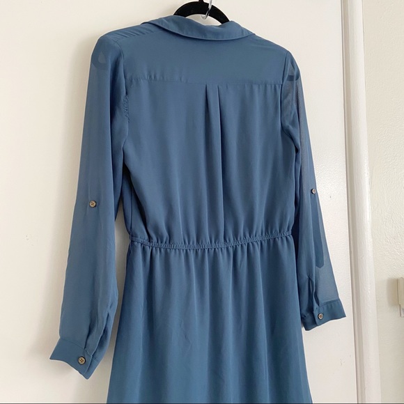 Charlotte Russe Long Sleeve Collared Button Up Dress Blue S - Picture 10 of 14